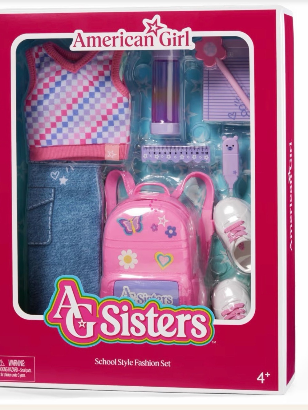 American Girl Pink Backpack & Checkerboard Outfit School Set